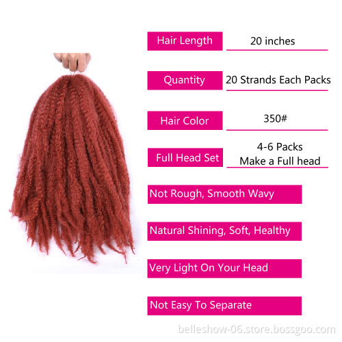 Hot sell 20 inch 110g afro kinky curly twist braiding hair crochet  marley twist hair